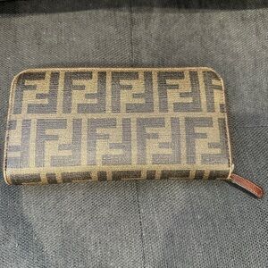 Fendi Brown Zucca Monogram Zip-Around Wallet